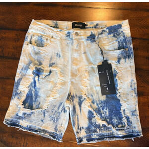 Guapi Men's Distressed Denim Edgy Shorts Blue & White, Size 38